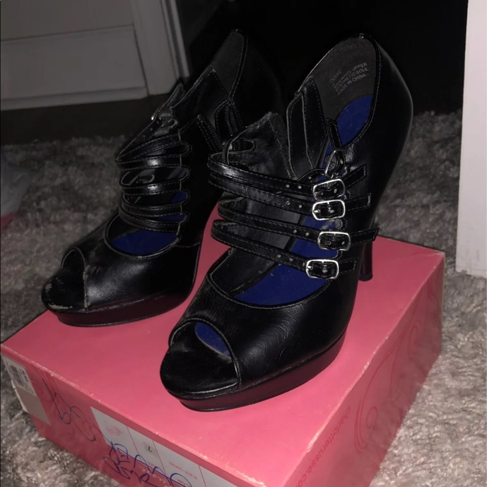 black belted heels